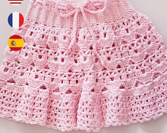 Crochet skirt PATTERN - Blush Petal Skirt (sizes from 0-6m up to 9-10 years) (English, French, Spanish)