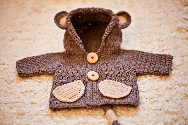 Crochet PATTERN Monkey Hooded Cardigan sizes baby up to 8 years English only image 4