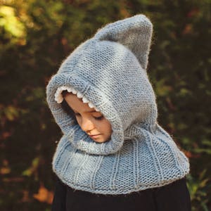 Knitting Pattern  - Shark Hooded Cowl (English only)