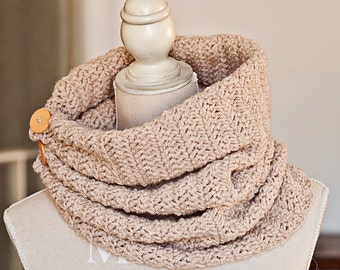 Crochet PATTERN  - Herringbone Gathered Cowl with buttons (English only)