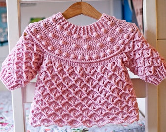 Crochet PATTERN  - Pink Sorbet Sweater (child sizes 6-12m up to 9-10years) (English only)