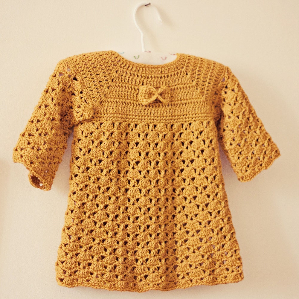 Crochet PATTERN Mustard Bow Dress sizes up to 4 Years english Only Etsy