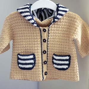 Crochet PATTERN Sailor Hooded Cardigan English only image 1