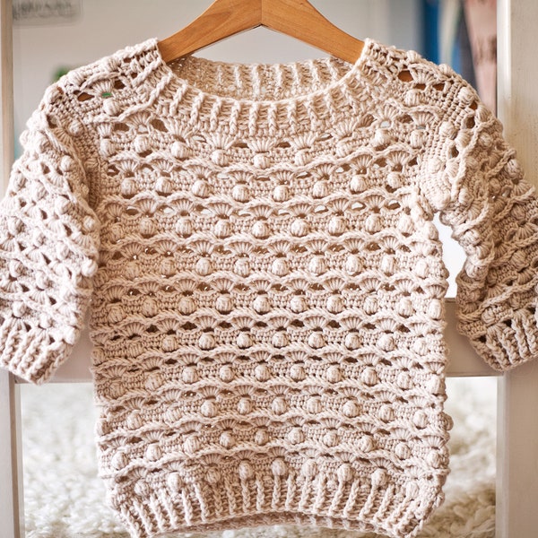 Crochet PATTERN  - Waves and Bobble Sweater (sizes baby up to 10years) (English only)