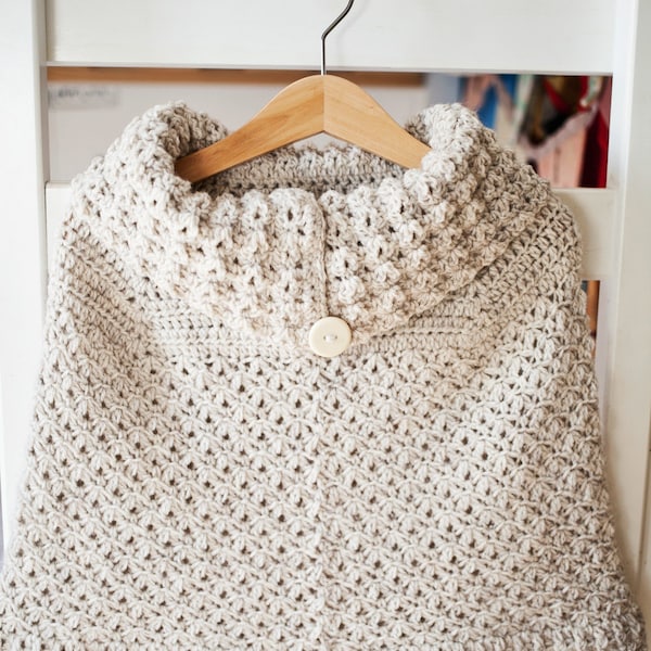 Crochet PATTERN  - Poncho with oversized collar (sizes baby to child) (English only)