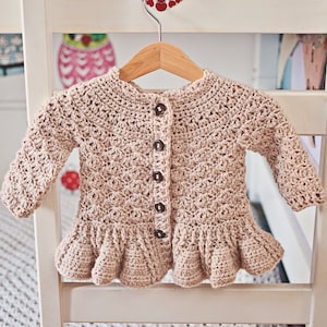 Crochet PATTERN Soft Wool Peplum Cardigan sizes baby up to 8 years English only image 2