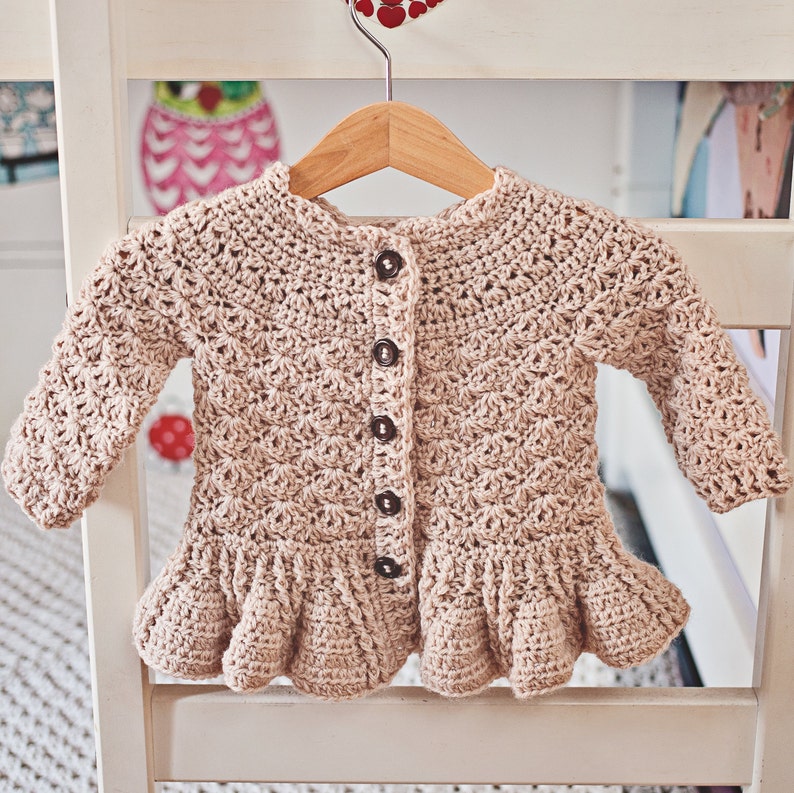 Crochet PATTERN Soft Wool Peplum Cardigan sizes baby up to 8 years English only image 2