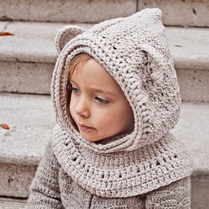 Crochet hat PATTERN Polar Bear Hooded Cowl baby to adult English only image 3