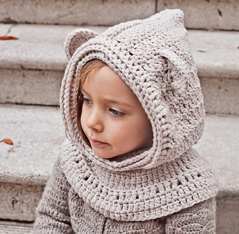 Crochet hat PATTERN Polar Bear Hooded Cowl baby to adult English only image 3
