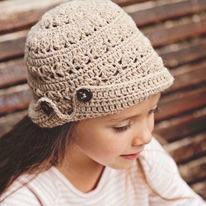 Crochet PATTERN Buttoned Brim Hat baby to adult English only image 1