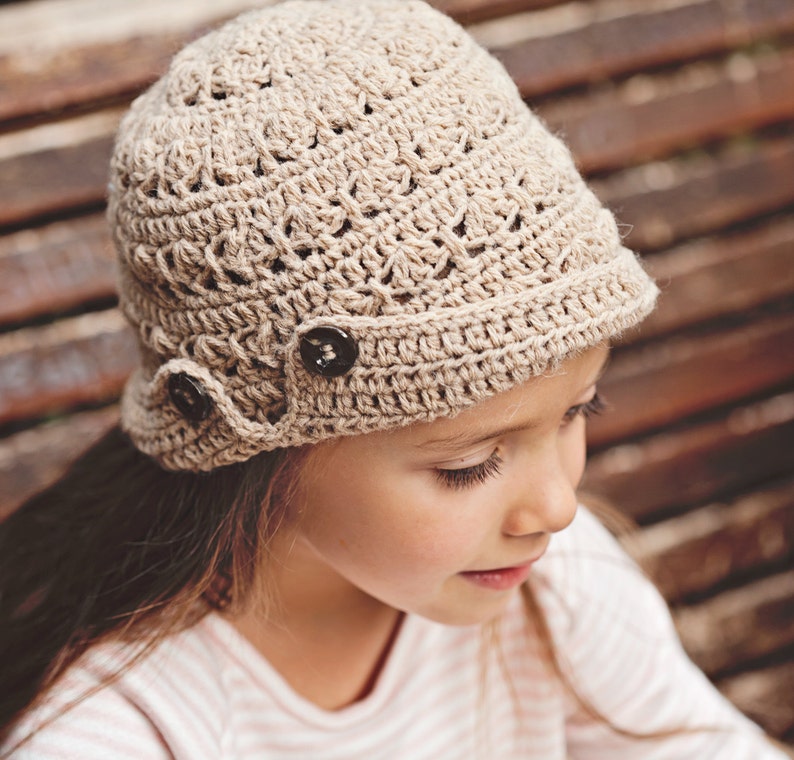 Crochet PATTERN Buttoned Brim Hat baby to adult English only image 1