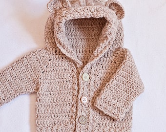 Crochet PATTERN - Bear Hooded Cardigan (sizes baby up to 8 years) (English only)