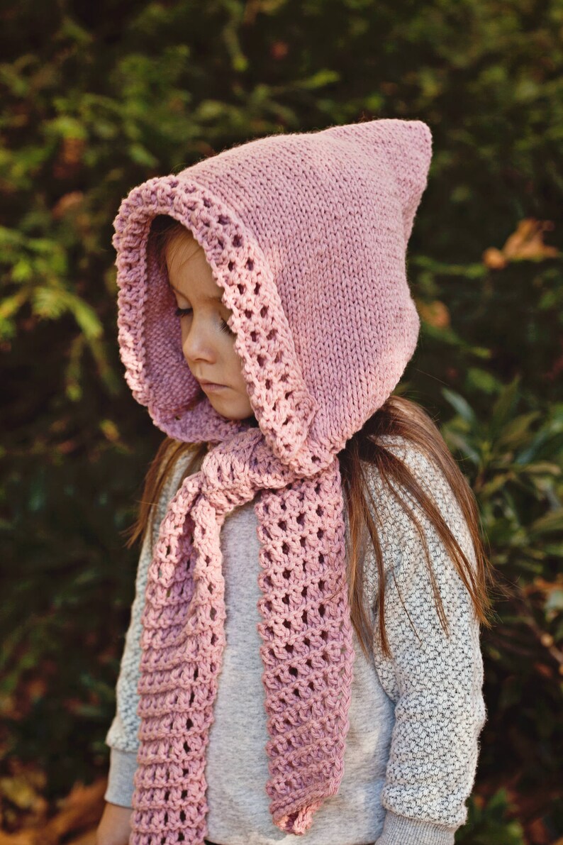 Knitting Pattern pdf file Instant Download Hooded Scarf English only image 1