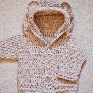 Crochet PATTERN Bear Hooded Cardigan sizes baby up to 8 years English only image 3