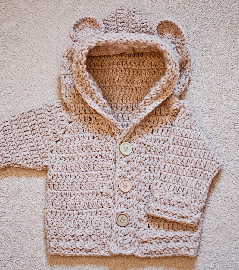 Crochet PATTERN Bear Hooded Cardigan sizes baby up to 8 years English only image 3