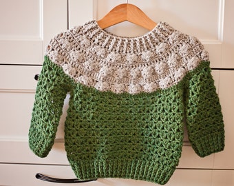 Crochet PATTERN  - Pine Sweater (child sizes 0-6m up to 9-10years) (English only)