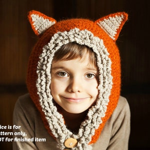 Crochet PATTERN  - Fox - Wolf Hat Hoodie (sizes baby, toddler, child, adult) (English only)