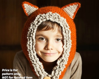 Crochet PATTERN  - Fox - Wolf Hat Hoodie (sizes baby, toddler, child, adult) (English only)