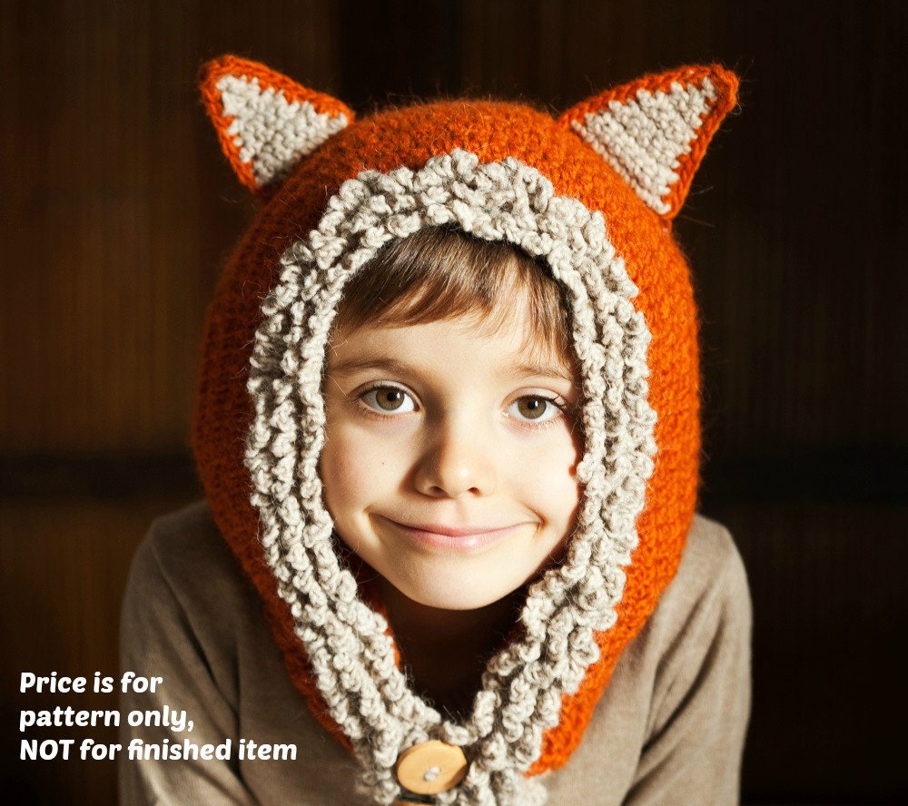 Crochet PATTERN Fox Wolf Hat Hoodie 