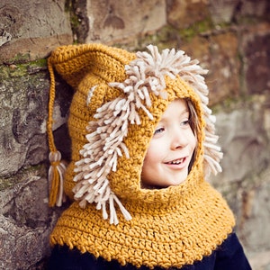 Crochet PATTERN Lion Hooded Cowl baby to adult English only image 1