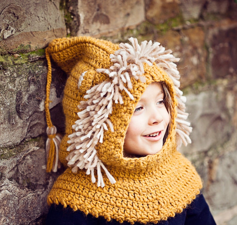 Crochet PATTERN Lion Hooded Cowl baby to adult English only image 1