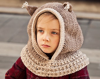 Crochet PATTERN  - Squirrel Hooded Cowl (baby to adult) (English only)