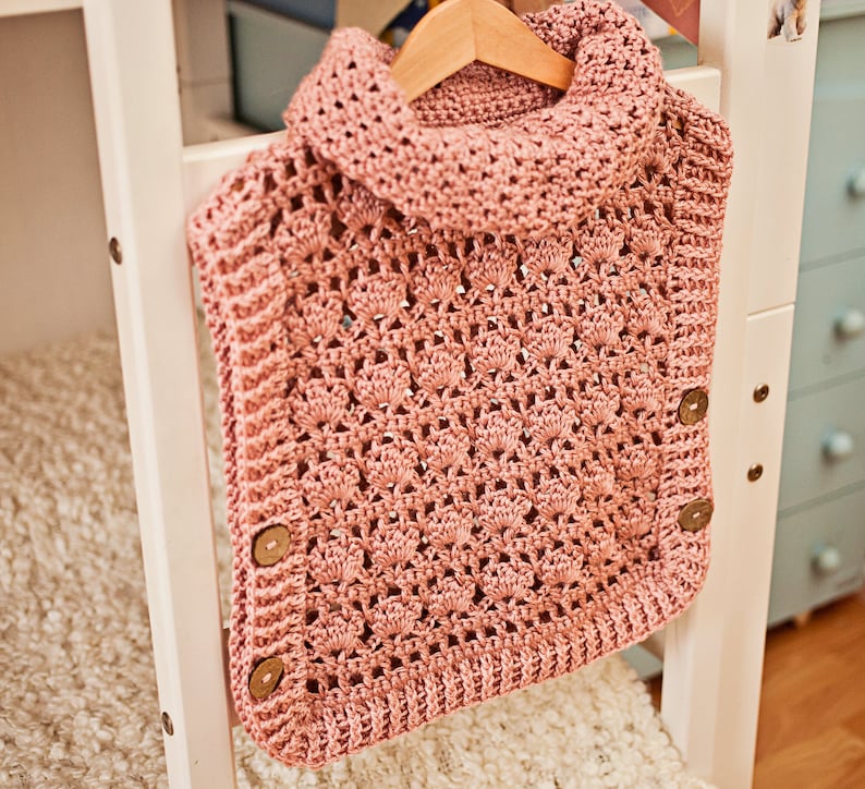 Crochet PATTERN Rose Poncho Pullover sizes from 1-2y up to Adult XL English only image 3
