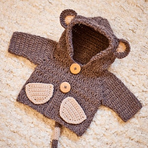 Crochet PATTERN Monkey Hooded Cardigan sizes baby up to 8 years English only image 1