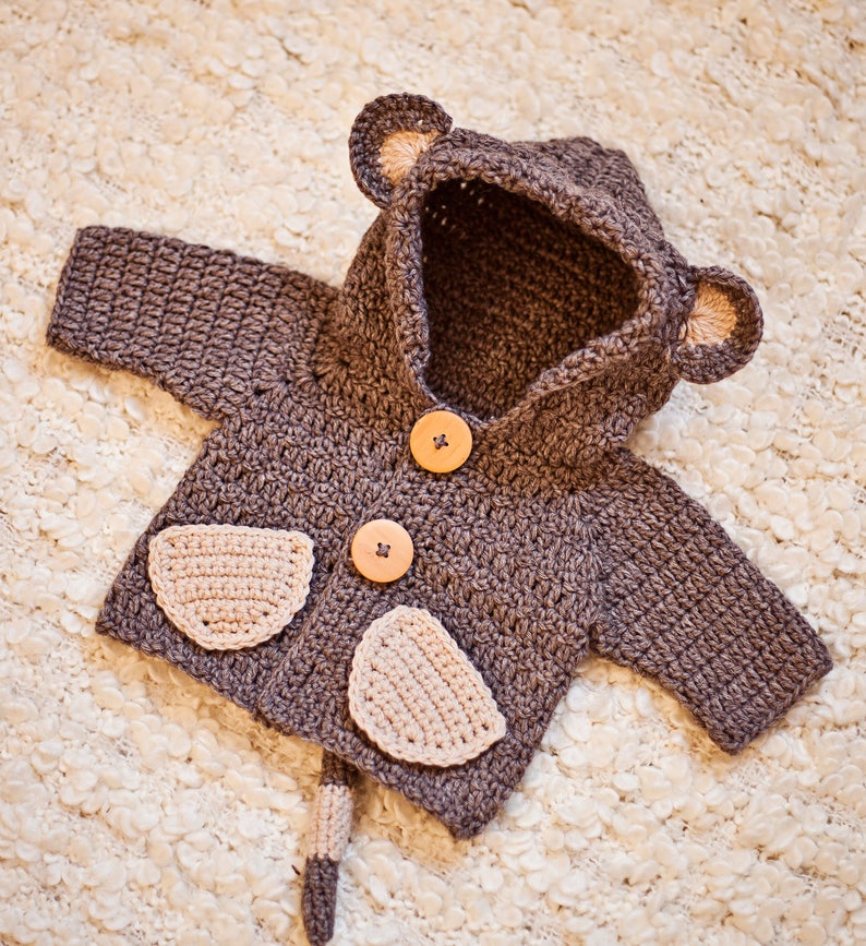 Crochet PATTERN Monkey Hooded Cardigan sizes baby up to 8 years English only image 1