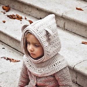 Crochet hat PATTERN Polar Bear Hooded Cowl baby to adult English only image 2