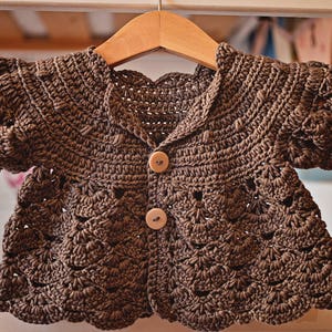 Crochet PATTERN Puff Sleeve Shrug Cardigan sizes baby up to 8 years English only image 1