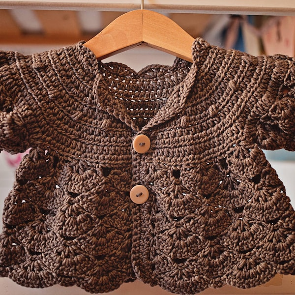 MOTIF au crochet - Boléro à manches bouffantes - Cardigan (taille bébé jusqu'à 8 ans) (en anglais uniquement)