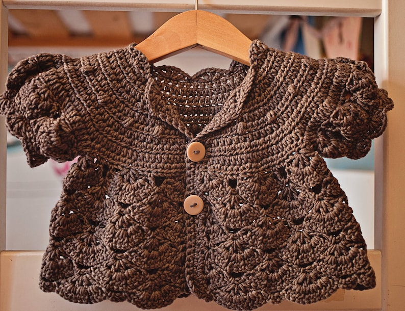 Crochet PATTERN Puff Sleeve Shrug Cardigan sizes baby up to 8 years English only image 1