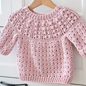 Crochet PATTERN  - Pink Powder Sweater (child sizes 6-12m up to 9-10years) (English only)