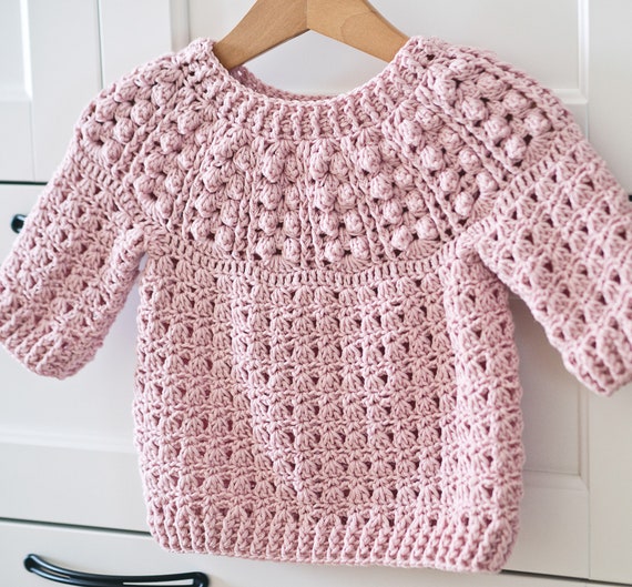 Crochet PATTERN Pink Powder Sweater child Sizes 6-12m up to 9-10years  english Only 