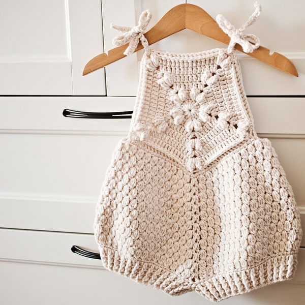 Crochet PATTERN  - Granny Pentagon Romper (sizes 0-6, 6-12, 12-18 and 18-24 months) (English only)