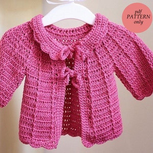 Padrão de crochê - Casaquinho de bebê rosa-chiclete (somente em inglês)
