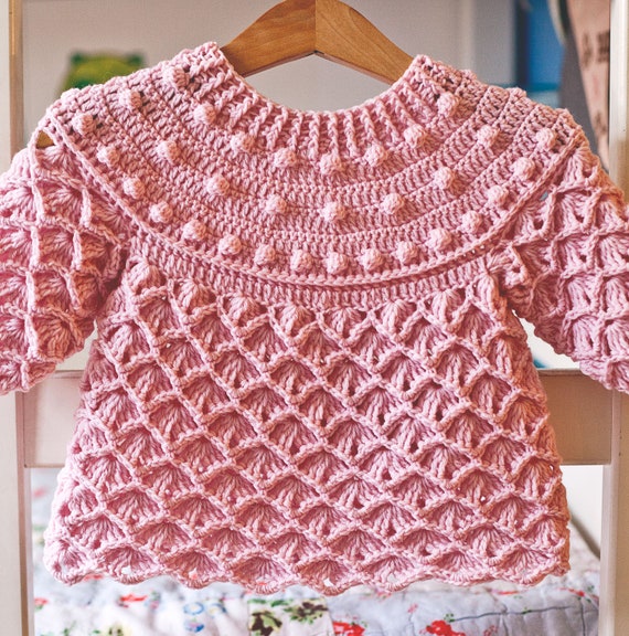 Crochet PATTERN Pink Sorbet Sweater child Sizes 6 12m up to 9