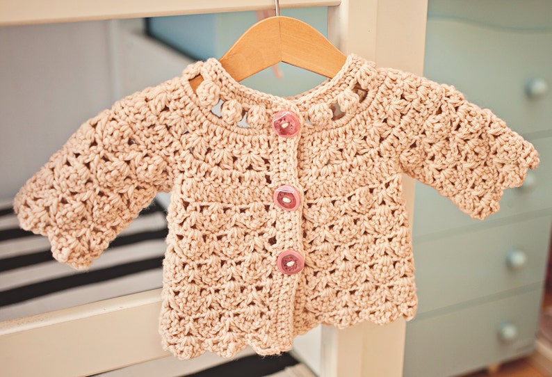 Crochet PATTERN Fun Shell and Cluster Cardigan sizes baby up to 8 years English only image 2