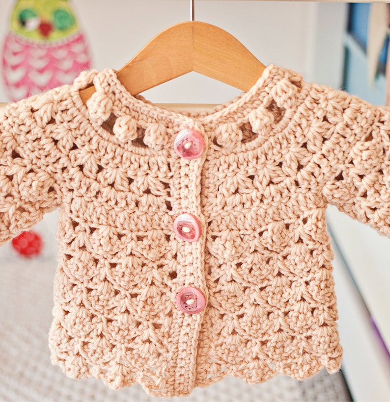 Crochet PATTERN Fun Shell and Cluster Cardigan sizes baby up to 8 years English only image 1