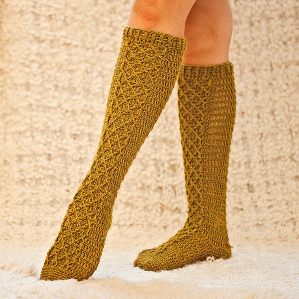 Crochet PATTERN - Knee High Diamond Socks (English only)