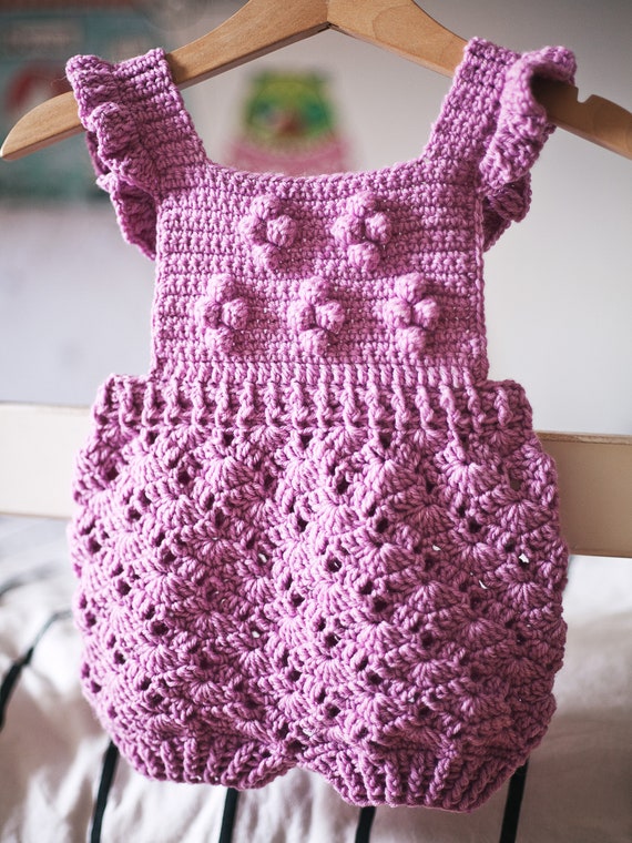 Crochet PATTERN Lilac Romper sizes 0-6, 6-12, 12-18 and 18-24