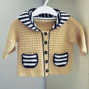 Crochet PATTERN Sailor Hooded Cardigan English only image 3