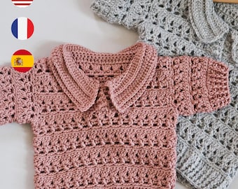 Crochet PATTERN  - Orchid Polo Top (child sizes 0-6m up to 9-10y) (English, Spanish, French)
