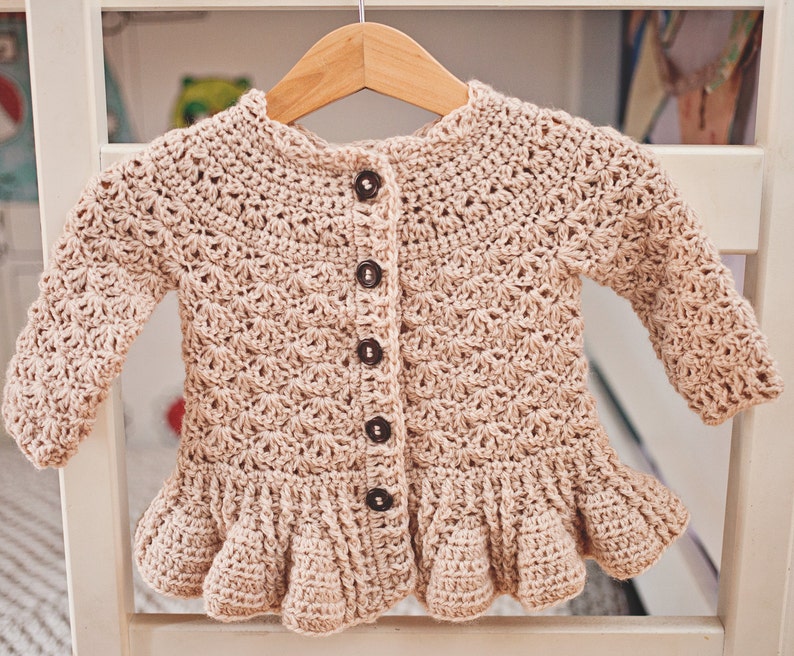 Crochet PATTERN Soft Wool Peplum Cardigan sizes baby up to 8 years English only image 5