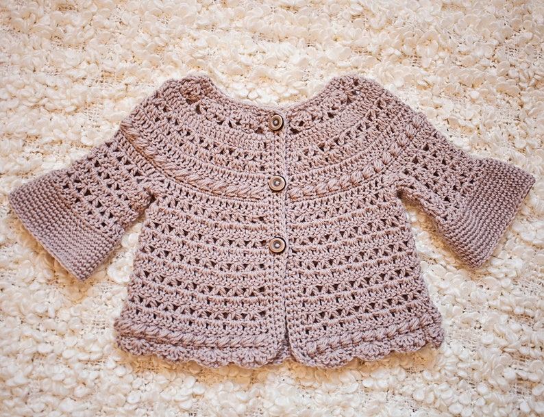 Crochet PATTERN Bell Sleeve Cardigan sizes baby up to 6 years English only image 2