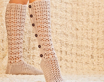 Crochet PATTERN - Knee High Buttoned Socks (English only)