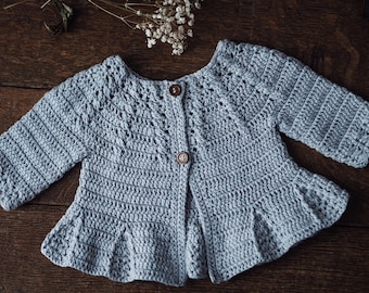 Crochet PATTERN - Cable Cardigan with Pleats (sizes baby up to 10years) (English only)