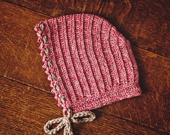 Crochet hat PATTERN - Knit-look Bonnet (sizes 0-3 and 6-12months) (English only)