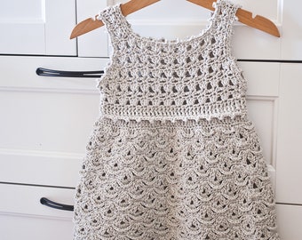 Crochet dress PATTERN - Silver Dress (sizes from 0-6m up to 7-8 years) (English only)